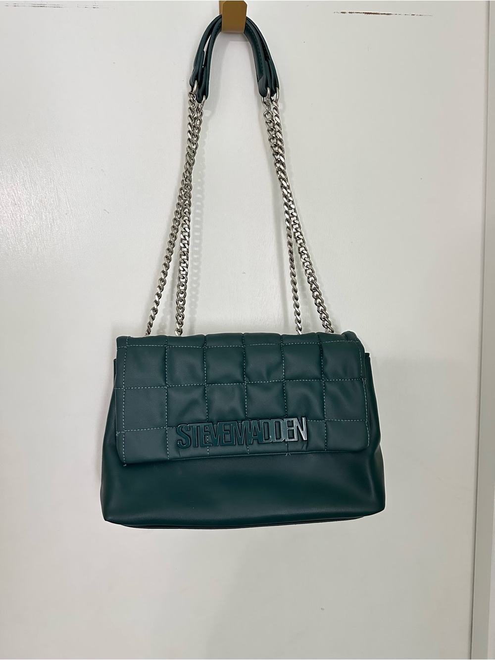 Steve Madden Quilted Teal Shoulder Bag with Chain Straps